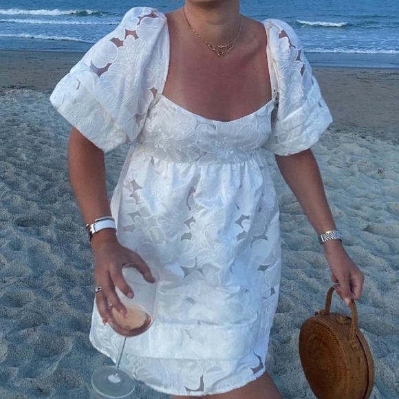 For Love & Lemon Evelyn Puff Sleeve Mini Dress in White Size XS - Picture 2 of 10